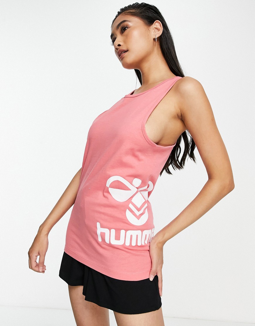 hummel - top senza maniche classico con logo, colore rosa deserto