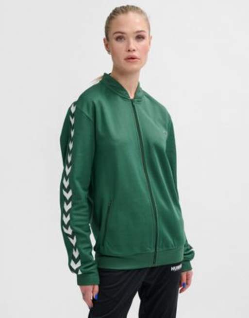 hummel – Trainingsjacke in Dunkelgrün mit Reißverschluss und Logo
