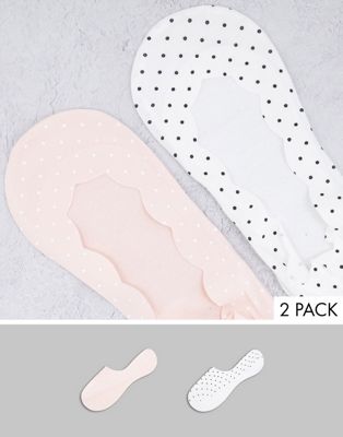 Hunkemoller 2 pack laser cut scallop edge socks in spot print in black/pink