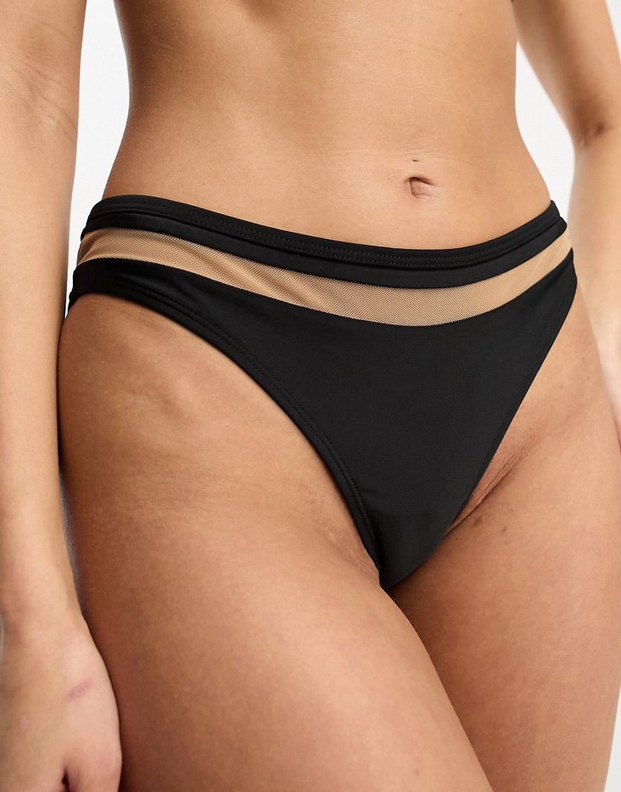 Hunkemoller belize mesh cheeky high leg bikini brief in black