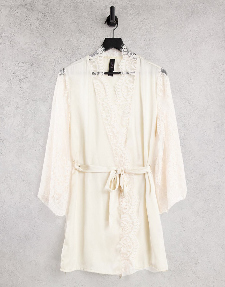 Hunkemoller Bridal satin lace kimono in champagne-Neutral