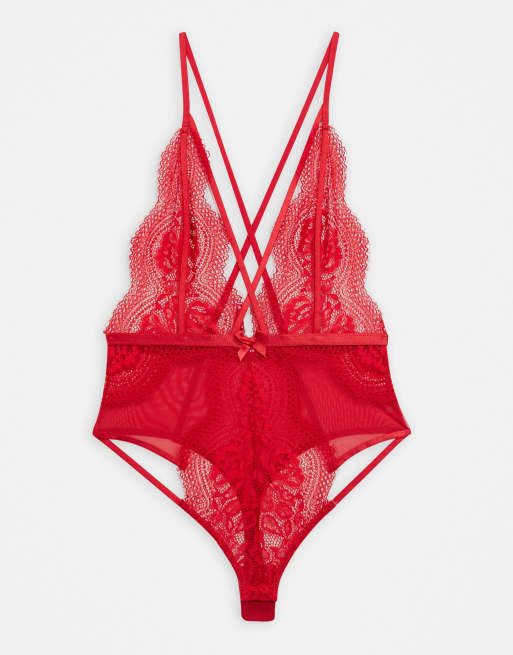 Body string dentelle online rouge