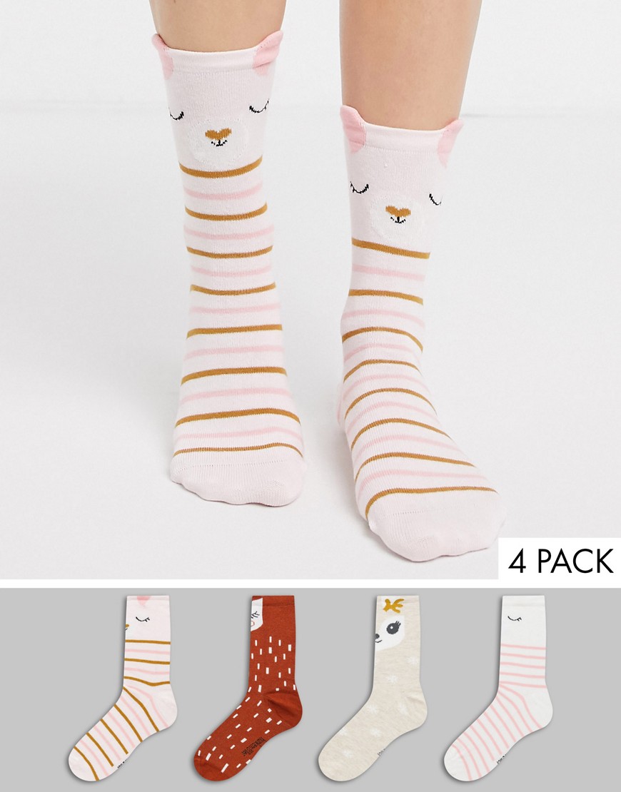 Hunkemoller - Cadeauset van 4 katoenen sokken met dierenprint-Wit