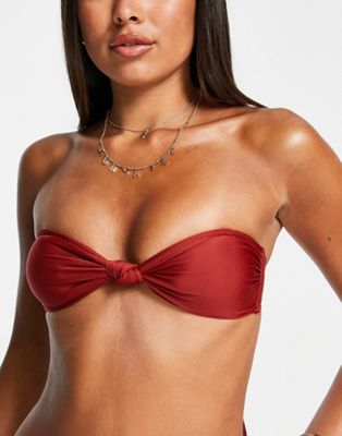 Hunkemoller cali bandeau bikini top in dark red | ASOS