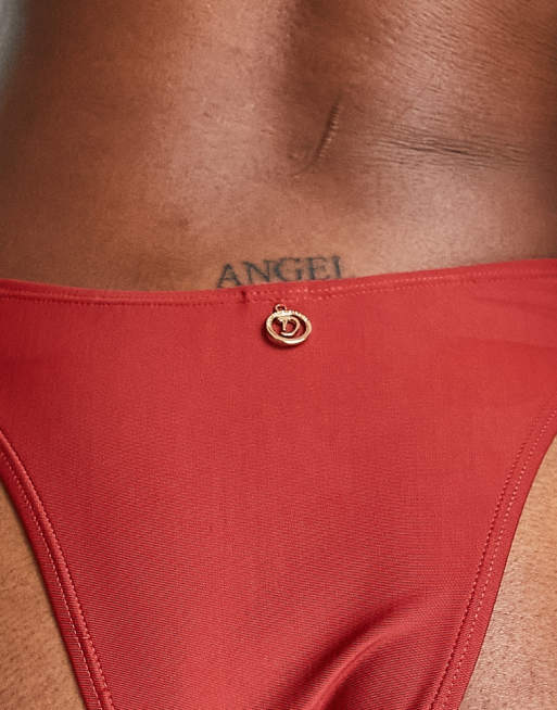 Hunkemoller cali high leg bikini brief in dark red, 2 of 4