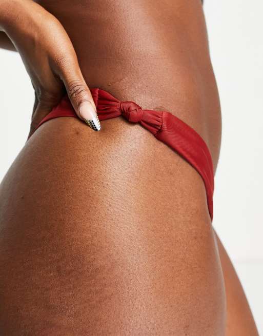 Hunkemoller cali high leg bikini brief in dark red, 3 of 4