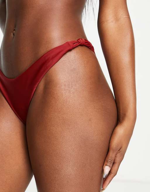 Hunkemoller cali high leg bikini brief in dark red, 4 of 4