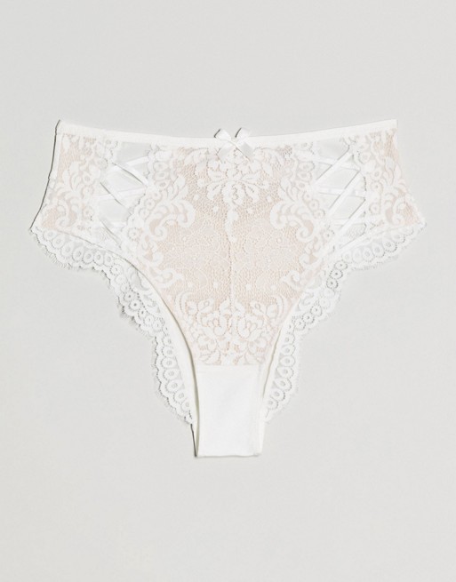 Hunkemoller Cardi high waist lace brazilian knicker in white
