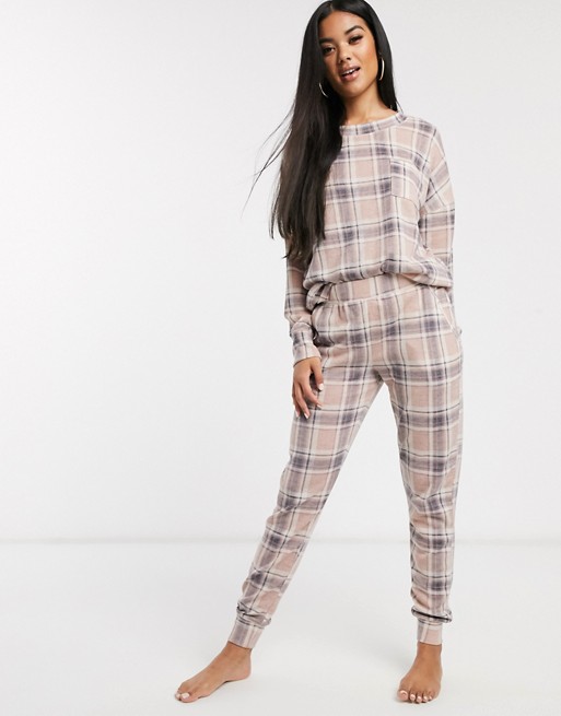 Hunkemoller check soft touch pyjama bottoms in pink