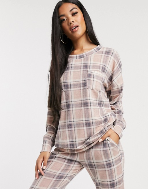 Hunkemoller check soft touch pyjama top in pink