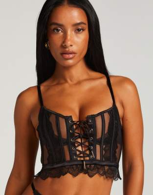 Hunkemöller - Cierra - Unwattierter Longline-BH in Schwarz mit Bügel