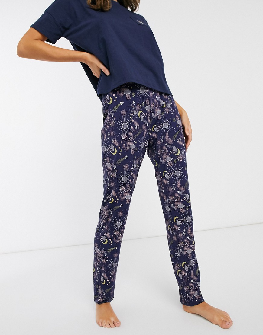 Hunkemoller - Constellation - Pantaloni del pigiama in jersey blu
