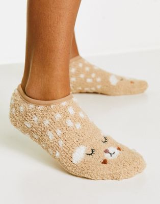 Hunkemoller cosy animal footsie sock in cream