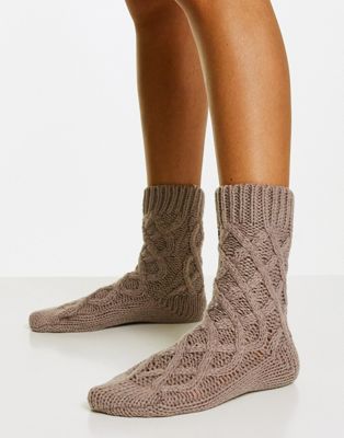 Hunkemoller cosy chunky knit sock in mauve