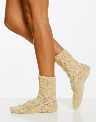 Hunkemoller cosy chunky knit sock in oatmeal marl