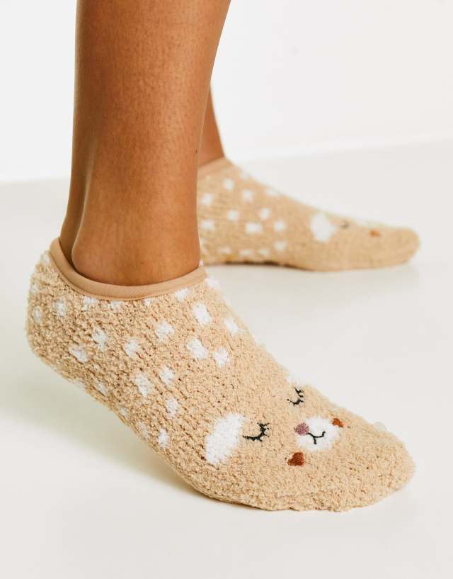 Hunkemoller cozy animal footsie sock in cream