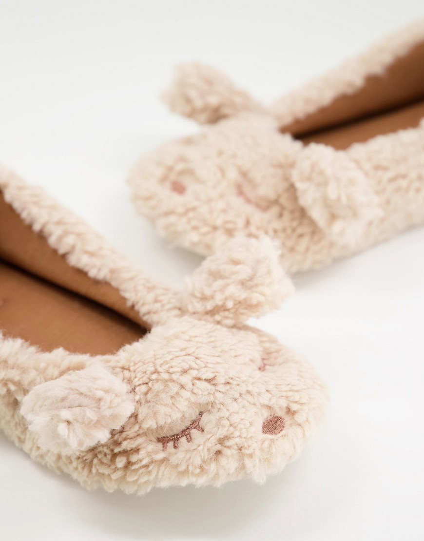 cozy bear ballet slippers in beige-White