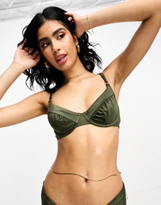 Hunkemoller crete underwire full cup bikini top in hedge green - ASOS Price Checker