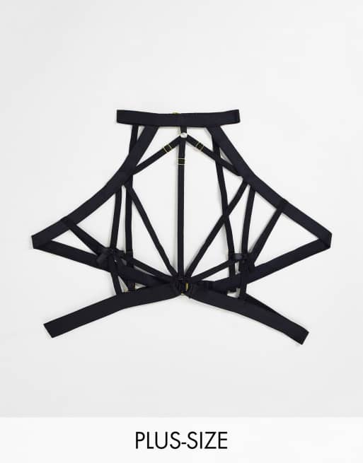 Hunkemöller Curve - Minx - Brassière stile imbracatura nera con fascette e dettagli con fiocchi