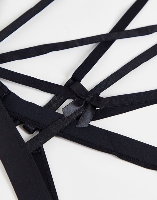 Hunkemoller Minx strapping and bow detail harness bralette in