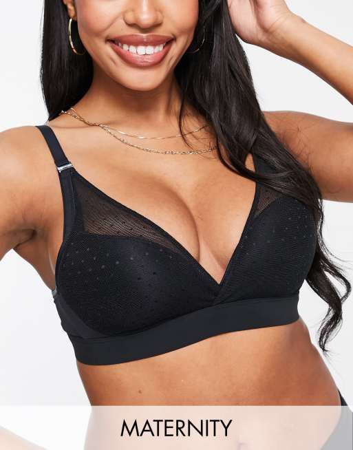 Hunkemoller – Czarny nieusztywniany biustonosz do karmienia z ozdobną siateczką
