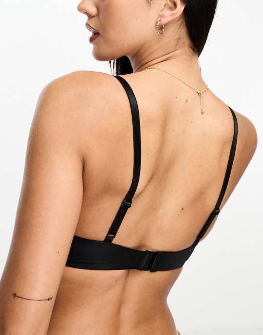 Hunkemoller Vicky PU padded push up bra with strappy detail in