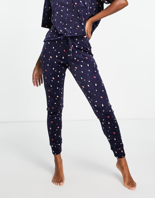 Hunkemöller - Dottie - Joggingbroek van velours met stippenprint in marineblauw