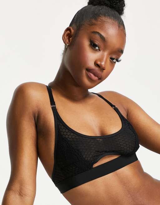 Hunkemoller Duckie fishnet and lace underboob detail bralet in black ASOS