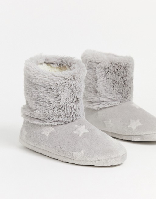 Hunkemoller embossed star slipper boot in grey