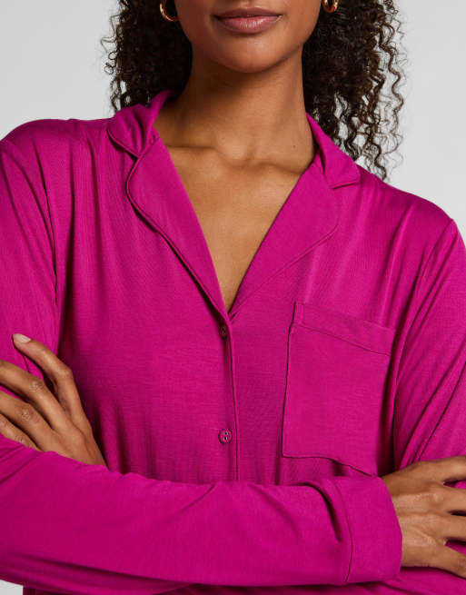 Hunkemöller - Essentials - Jersey overhemd met lange mouwen in roze, 2 van 6