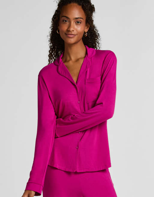 Hunkemöller - Essentials - Jersey overhemd met lange mouwen in roze, 3 van 6