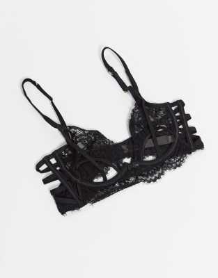 Hunkemoller Maureen velvet and lace longline bralette in black