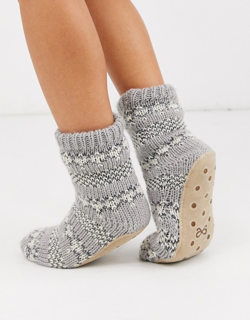 Hunkemoller fairisle lurex slipper boot sock in grey