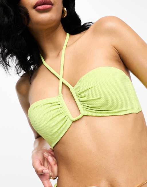 rukken lotus kas Hunkemoller Fiji underwire bandeau bikini top in lime green | ASOS