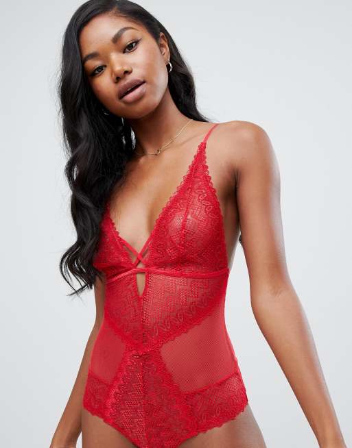 Brazilian Lace Bodysuit in Red