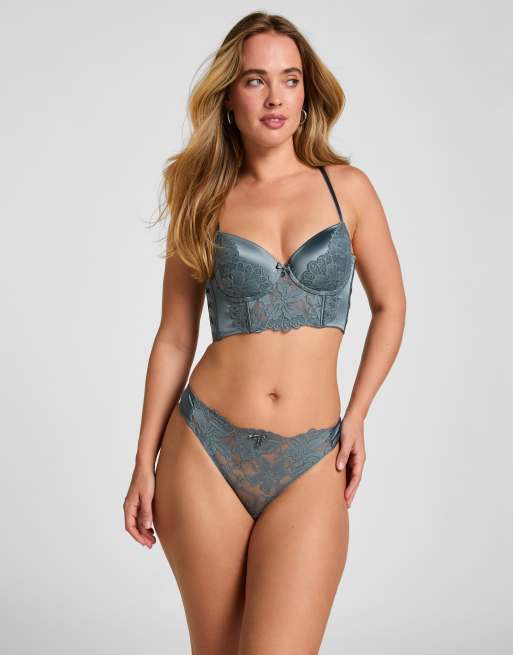 Hunkemoller gewatteerde longline bh met beugel Viktoria in blauw, 3 van 6