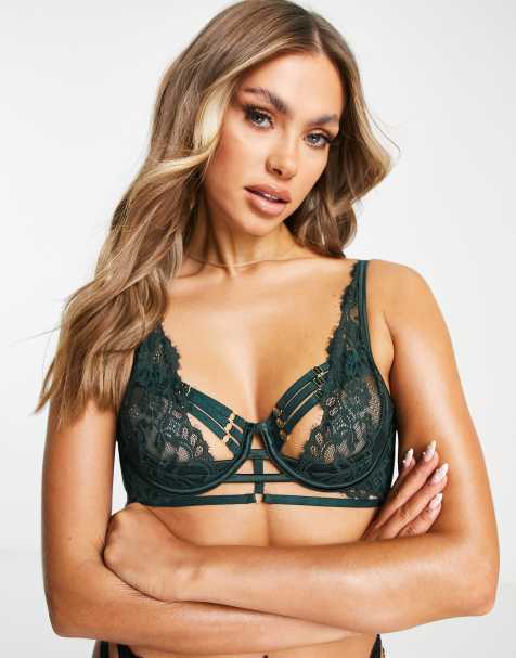 Hunkemöller - Iggy - Diepuitgesneden bh van kant met bandjes in groen - view 1