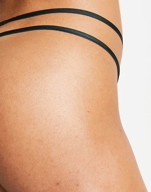 Hunkemoller Iggy strapping and lace detail thong in green, 3 of 4