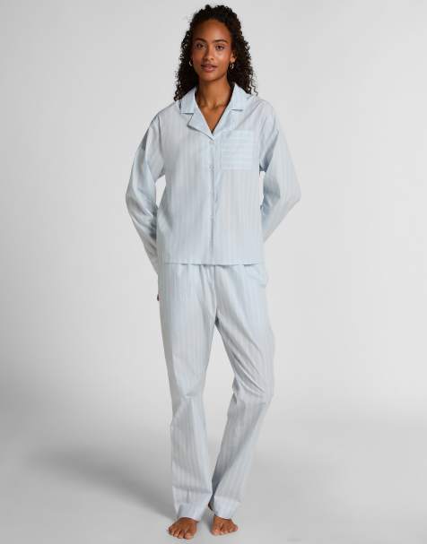 Hunkemöller – Jacke aus gewebter Baumwolle in gestreiftem Blau - view 1