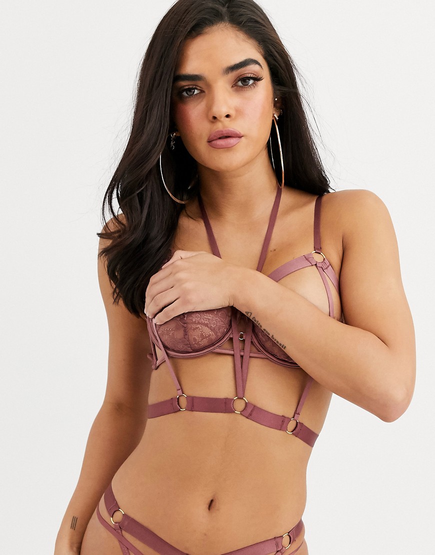 Hunkemoller Jacky strappy lace cup bra in pink