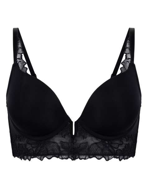 Hunkemöller – Jemima – Gepolsterter Push-up-Longline-BH in Schwarz mit Bügel - view 1