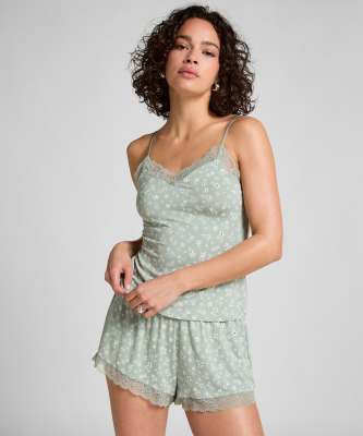 Hunkemöller - Jersey-Pyjama in Grün mit Spitze