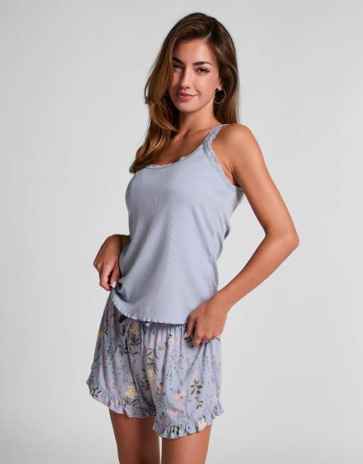 Hunkemöller – Jersey-Shorts in Lila mit Rüschen