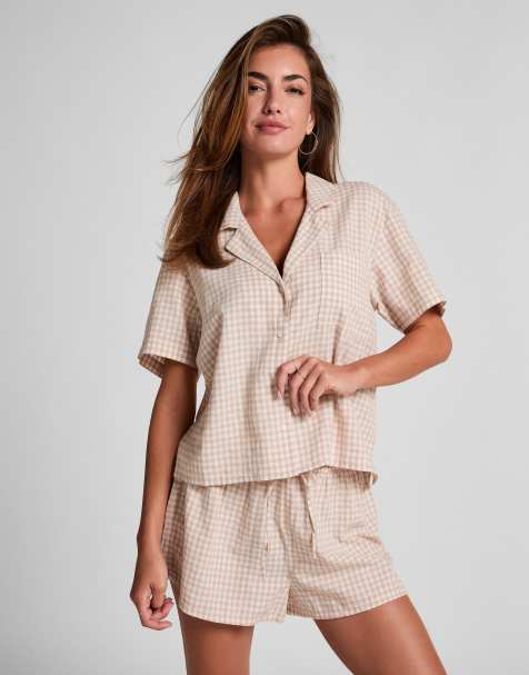 Hunkemöller – Karierte Shorts aus Leinen in Weiß - view 1