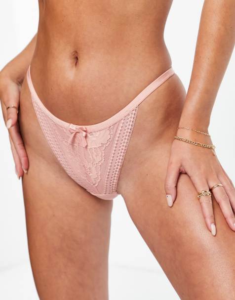 Hunkemoller Kelly lace trim tanga thong in pink - view 1