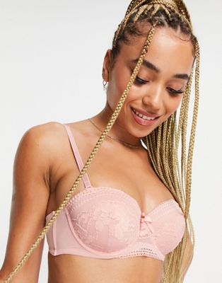 Hunkemoller Kelly padded balcony bra with lace trim in pink