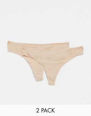 Hunkemoller Kim 2 pack cotton thongs in beige - ASOS Price Checker