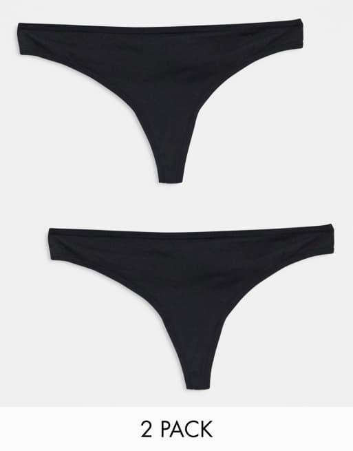 Hunkemoller Kim 2 Pack Cotton Thongs In Black Asos