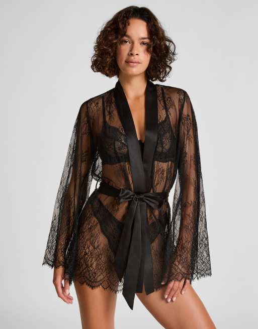 Hunkemoller Kimono allover lace in black, 3 of 4