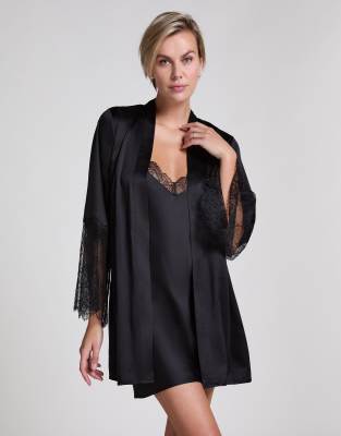 Hunkemoller - Kimono aus Satin in Schwarz Schwarz XS-S